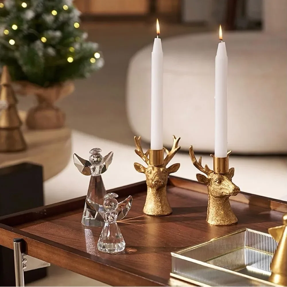 Set of 4 Candlestick Reindeer Candle Holders Brass Gold